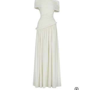 Ivory Off-Shoulder Draped Maxi Dress